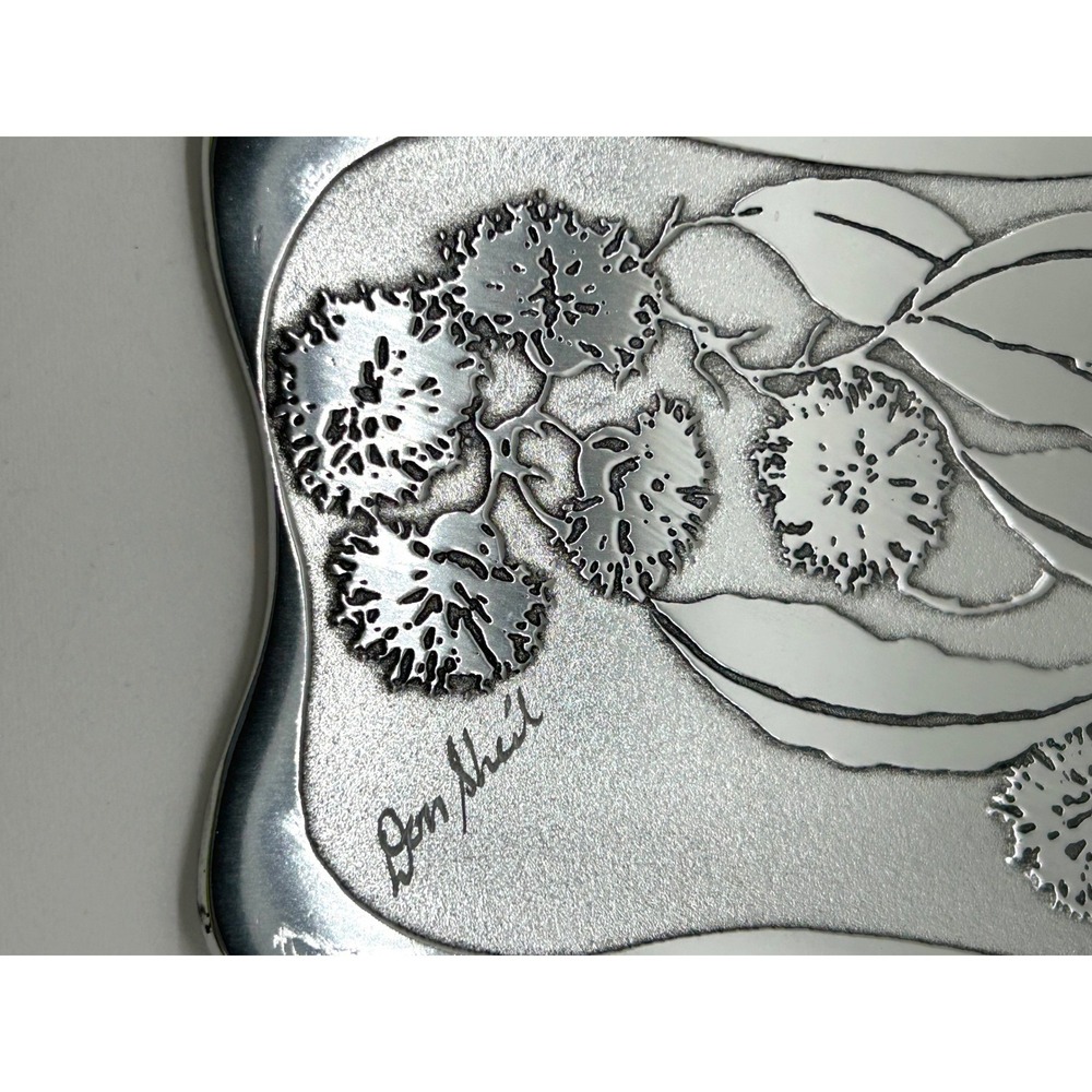Don Sheil Australia Handcrafted Aluminum Eucalyptus Floral Tray Trinket Dish - Picture 4 of 15